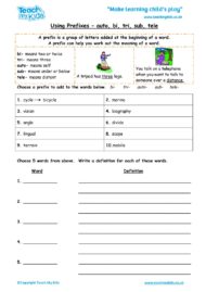 Worksheets for kids - using-prefixes-autobi-tri-sub-tele